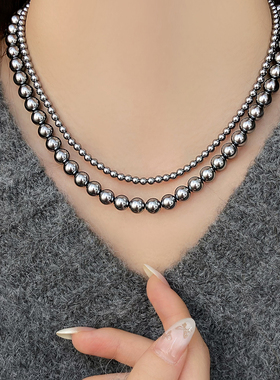黑灰色高档珍珠简约项链女款2025新款锁骨链毛衣链轻奢小众配饰女