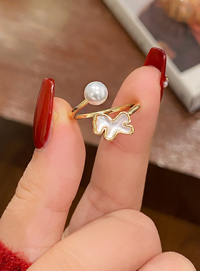 新款白色小马圆珠戒指简约开口戒