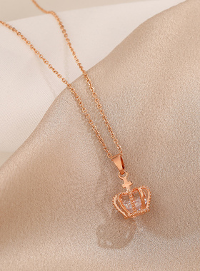 皇冠女小众感吊玫瑰金网红潮项链