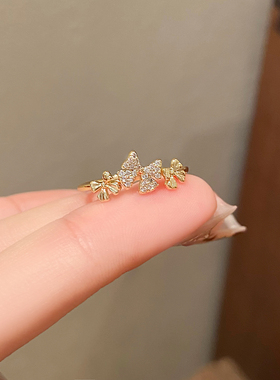 新款时尚蝴蝶结戒指开口戒指女