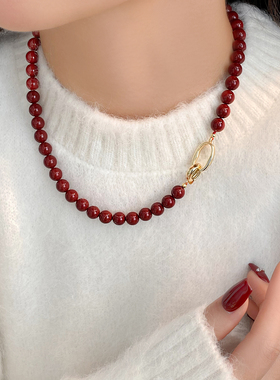 安可拉红珍珠毛衣链秋冬新款