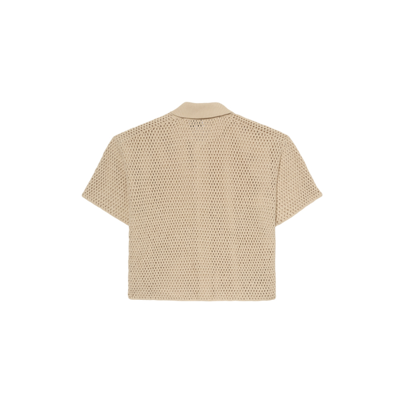 FRAME男士浅卡其针织镂空短袖衬衫款纽扣上衣叠穿 - 图2