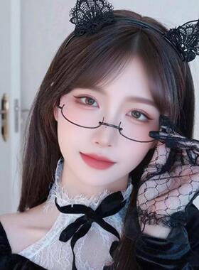 日系网红下半框眼镜女可爱装饰无