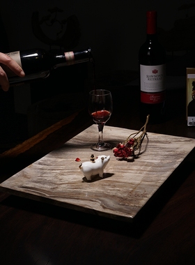 轻奢风收纳托盘创意客厅木化石