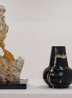 木化石简约现代花器装饰摆件展示台办公室桌面饰品不盛水干花器皿