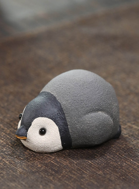 紫砂茶宠公仔企鹅海豹猫小摆件宜兴原矿手工可养茶具茶玩