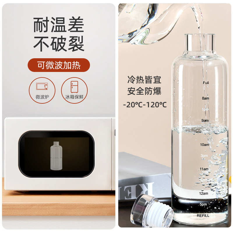 刻度杯玻璃杯水杯女简约杯子瓶透明ins风高颜值女生豆浆杯牛奶杯-图1