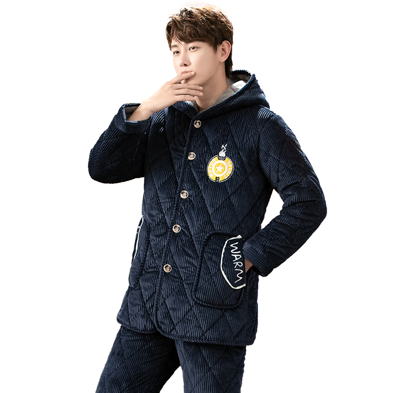 恭典冬季男士三层加绒珊瑚绒夹睡衣 恭典睡衣/家居服套装