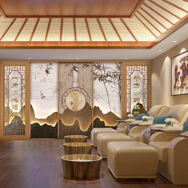 养生经络按摩墙纸中式采耳理疗馆前台吧台背景墙布足道足疗店壁纸,淘宝优惠券,粉丝福利购,淘宝优惠卷