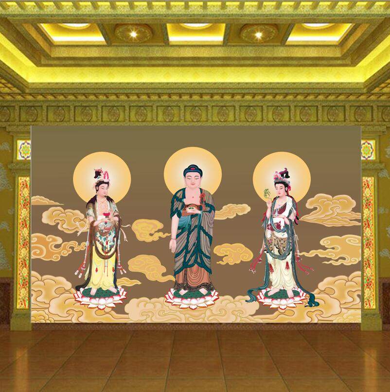 西方三圣菩萨祠堂壁纸佛堂寺庙金色佛祖佛像阿弥陀佛背景墙纸壁画,淘宝优惠券,粉丝福利购,淘宝优惠卷