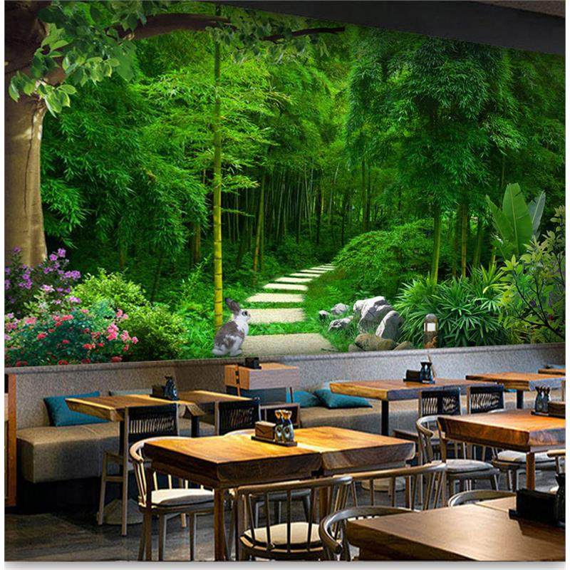 5D丛林小路森林大自然墙纸竹子竹林风景饭店火锅店快餐店墙布壁画,淘宝优惠券,粉丝福利购,淘宝优惠卷