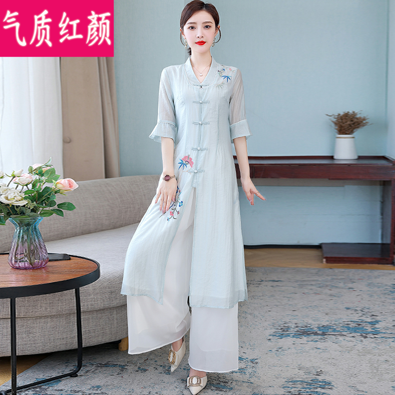 唐装女夏中国风复古中式禅意茶服 气质红颜上衣