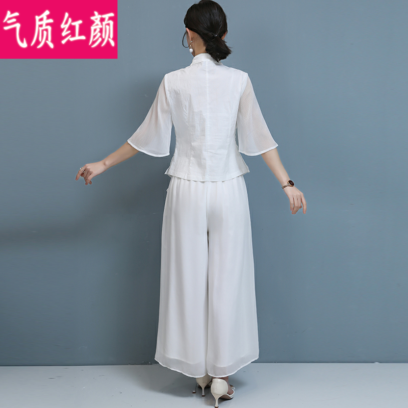 女夏装中国风茶艺师禅意茶服女汉服 气质红颜上衣