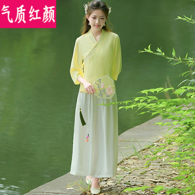 中国风日常改良汉服交领春夏上衣 气质红颜上衣