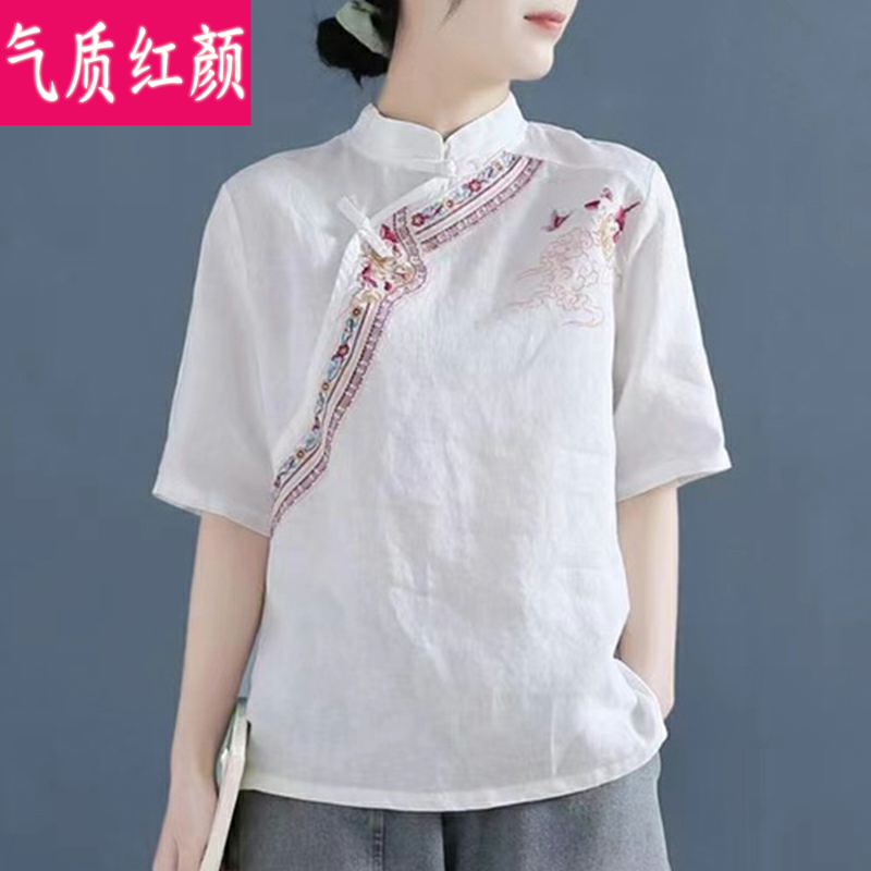 夏装民国风复古唐装改良中式汉服 气质红颜上衣