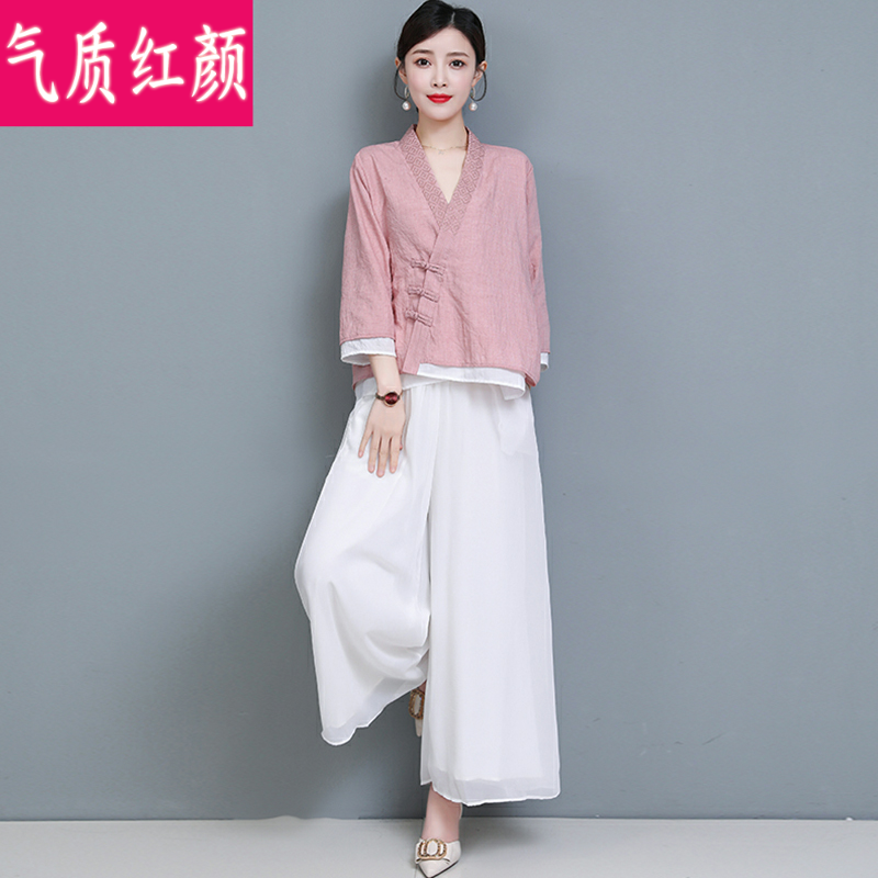 唐装女中国风复古棉麻禅意居士服 气质红颜上衣