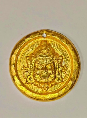 纯银手工制作黄财神反面可定制图案可全翦金工艺