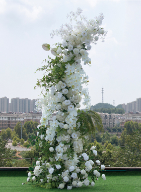婚礼装饰白色森系牛角拱门套装 仿真绢花舞台迎宾背景摄影道具花