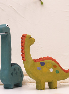 青木凡木质卡通动物雕刻装饰工艺品摆饰创意小恐龙摆件儿童玩具