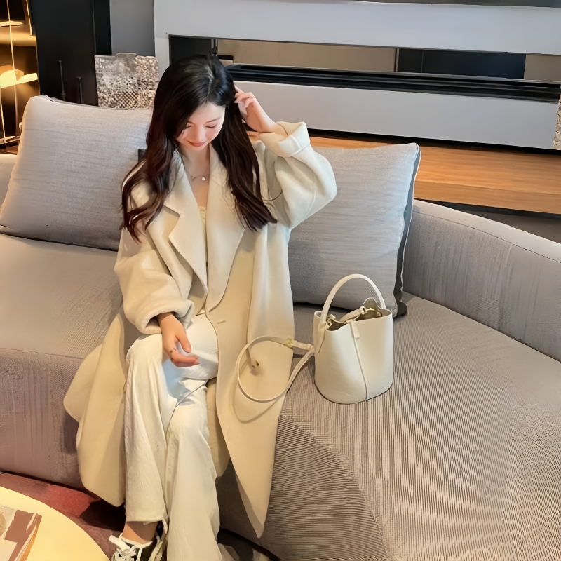 牦牛绒大衣女中2025年秋冬新款韩版高级感气质毛呢外套英伦复古风,淘宝优惠券,粉丝福利购,淘宝优惠卷