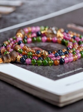 清仓款 天然碧玺手链女本命佛心咒手串多圈蛇年本命年饰品礼物