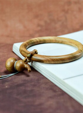 福禄手镯 绿檀木精工圆条手镯手工编绳款送礼国风木质手镯