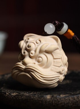 黄杨木雕随身盘玩男士把玩手把件文玩醒狮工艺品汽车挂件车载摆件