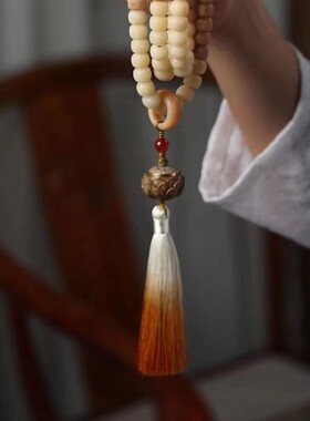 白玉菩提手串108颗风化菩提根手持脖挂文玩佛珠念珠项链