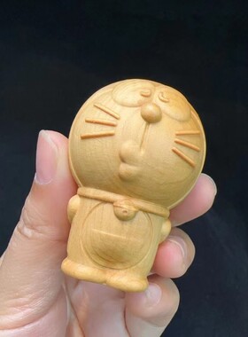 崖柏木雕叮当猫机器猫哆啦A梦实木雕刻手把件小摆件儿童礼品玩具