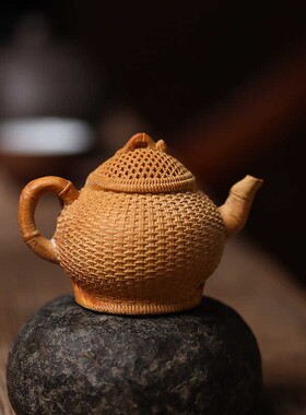 崖柏木雕螃蟹渔篓茶壶手把件茶宠八方来财家居桌面装饰摆件把把壶