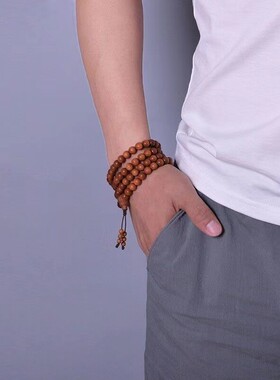 老山檀香手串108颗印度老山檀佛珠檀香木项链女珠男安神黑肉手链