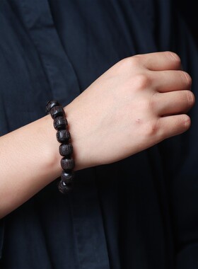 黑檀木雕刻手串六字真言紫光檀祥云佛珠乌木民族复古国风手链念珠