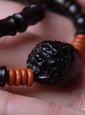 黑檀木紫光檀竹节手串男女士金蟾沉香木阴沉木金丝檀木佛珠手链子