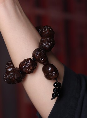 沉香木十八罗汉手串雕刻貔貅佛珠男女手链念珠手持汽车挂件档位珠