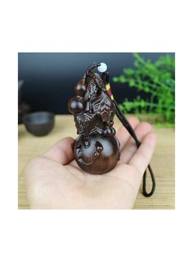 皮黑木福猪木质手把件木雕刻工艺品摆件汽车文玩木雕挂件绳饰礼品