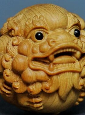 崖柏木雕刻狮子头貔貅实心健身球手球中老年人保健球手玩按摩手工