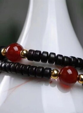 黑檀木手串圆珠双拼创意手链念珠佛珠手饰男女双圈复古风饰品简约