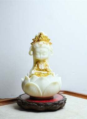 象牙果描金小观音 根雕刻观音菩萨摆件