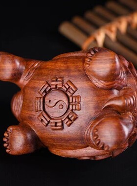 花梨木雕刻金钱龟摆件木质乌龟家居办公客厅玄关装饰桌面工艺礼品