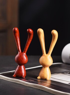 红花梨黄金木小兔子按摩棒木质饰品摆件
