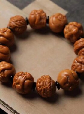 十二生肖芭比檀香手串原木雕刻檀香木佛珠手串男女手链念珠工艺品