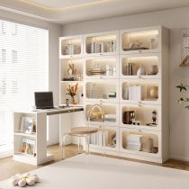 Book Room Bedroom Desk Cabinet Bookcase Folding Table Integrated Modern Minima Cream Office Large Capacity Storage Glass Door