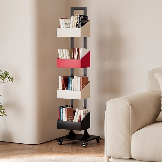Living room invisible floor-standing children's bookshelf storage rack movable home iron corner storage cabinet display rack bookcase