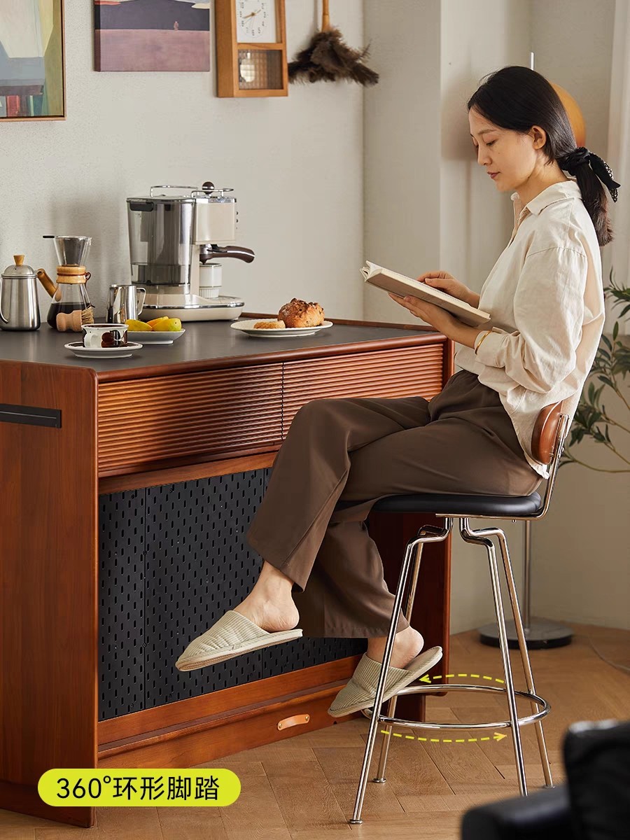 复古吧台椅家用靠背高脚凳子北欧实木小户型简约铁艺碳素钢高椅子,淘宝优惠券,粉丝福利购,淘宝优惠卷