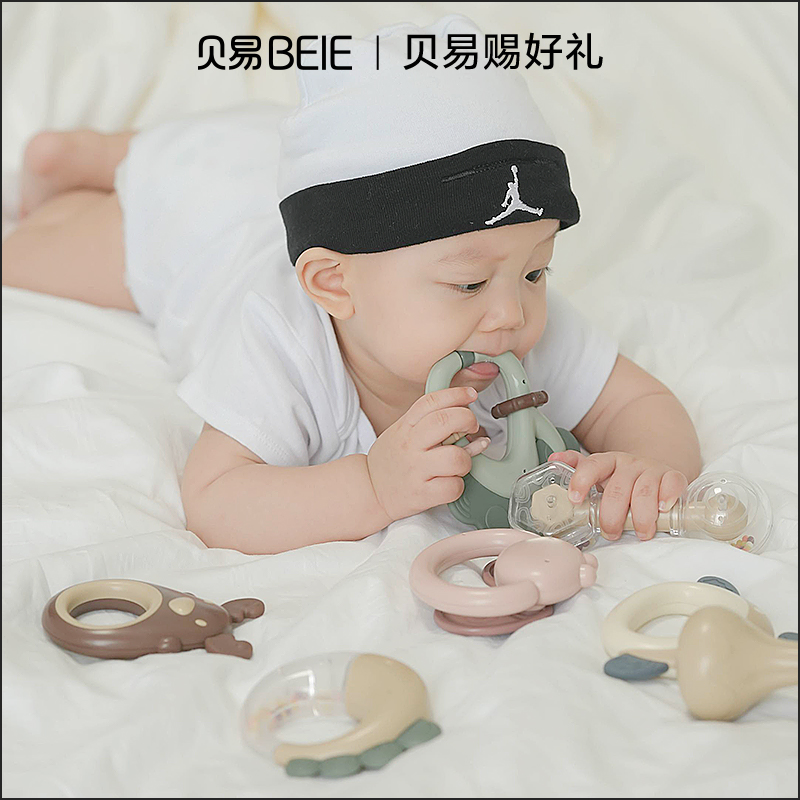 贝易婴儿玩具新生儿手摇铃0-3-6个月1岁幼儿早教安抚宝宝牙胶礼盒 - 图2