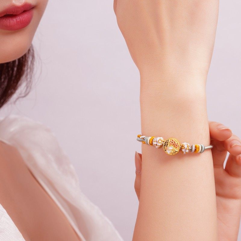 亚一足金珐琅小兔子黄金手绳编绳3D硬金生肖兔可爱国潮古风送礼,淘宝优惠券,粉丝福利购,淘宝优惠卷