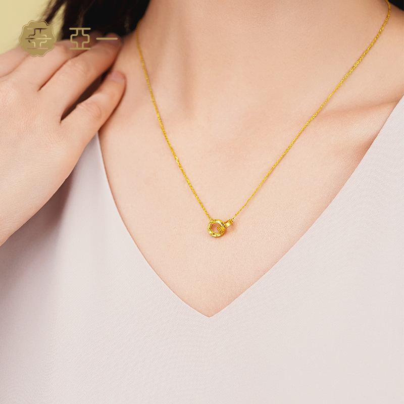 亚一黄金足金摩登金碎碎冰项链5G闪耀精致环环相扣轻奢百搭通勤 - 图1