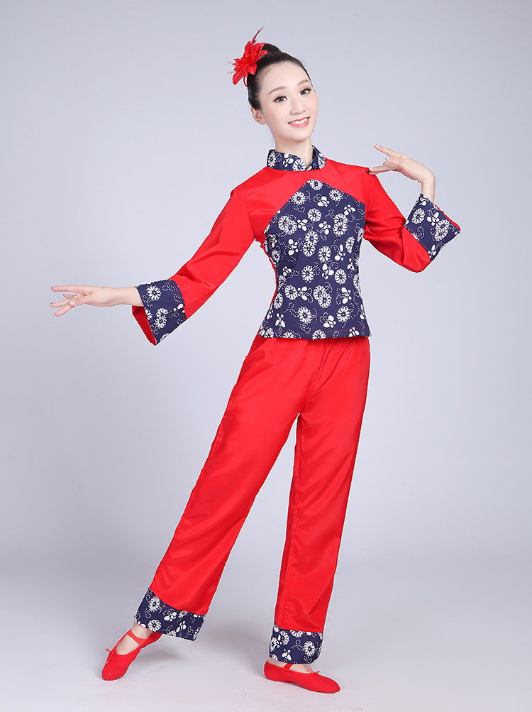 新款村姑采茶女舞蹈演出服装东北秧歌丫鬟农家乐工作服装民国表演
