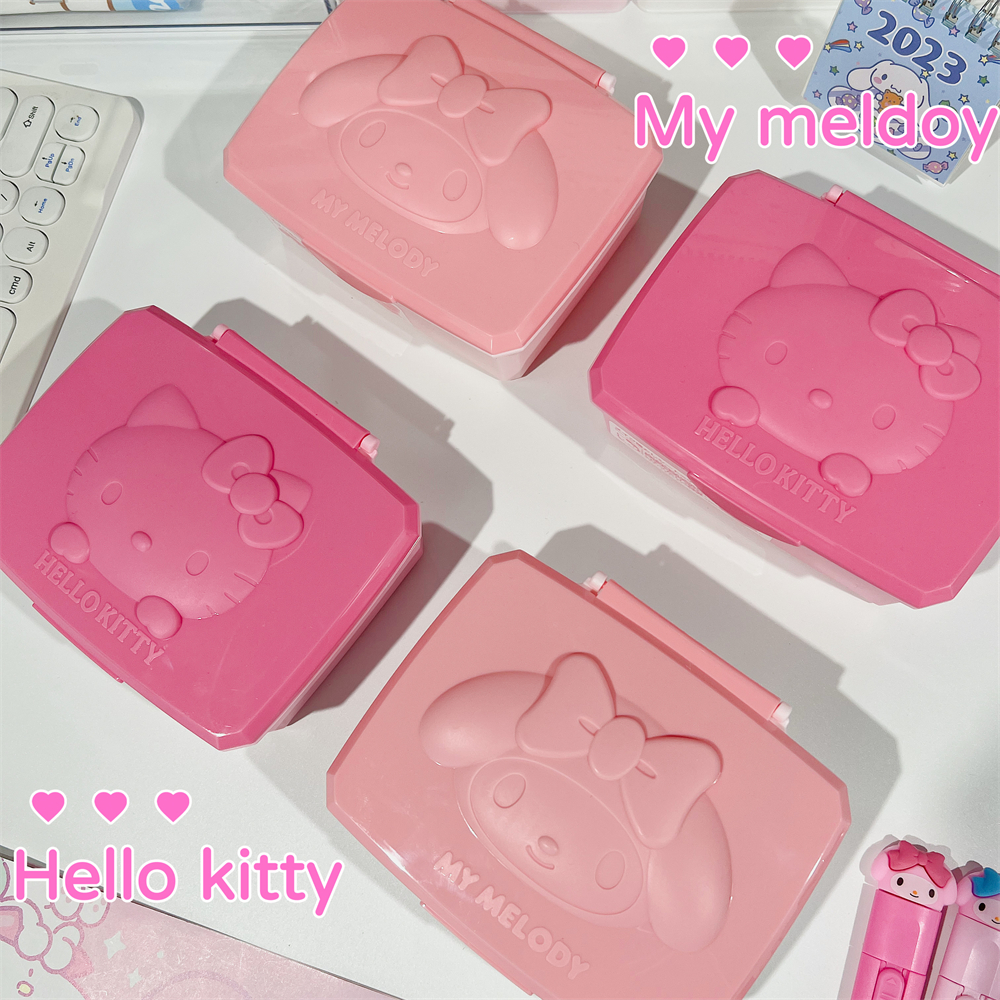 正版三丽鸥美乐蒂翻盖收纳盒HelloKitty化妆棉签棒牙线文具湿纸巾