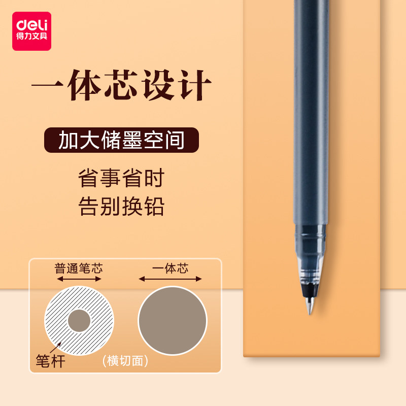 得力大容量中性笔巨能写1600m超长书写距离一体式0.5mm子弹头黑色碳素水笔办公签字笔学生考试用开学文具批发,淘宝优惠券,粉丝福利购,淘宝优惠卷